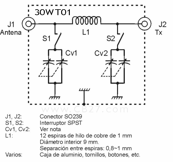 Esquema del acoplador para 27 MHz de José Luis (30WT01)