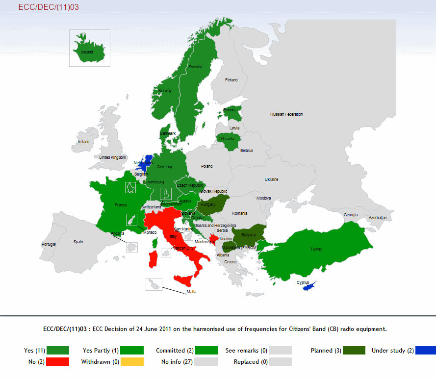 Mapa de implementación de la decisión CEPT ECC/DEC/(11)03