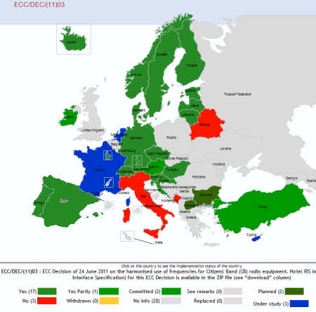 Mapa de implementación de la decisión CEPT ECC/DEC/(11)03