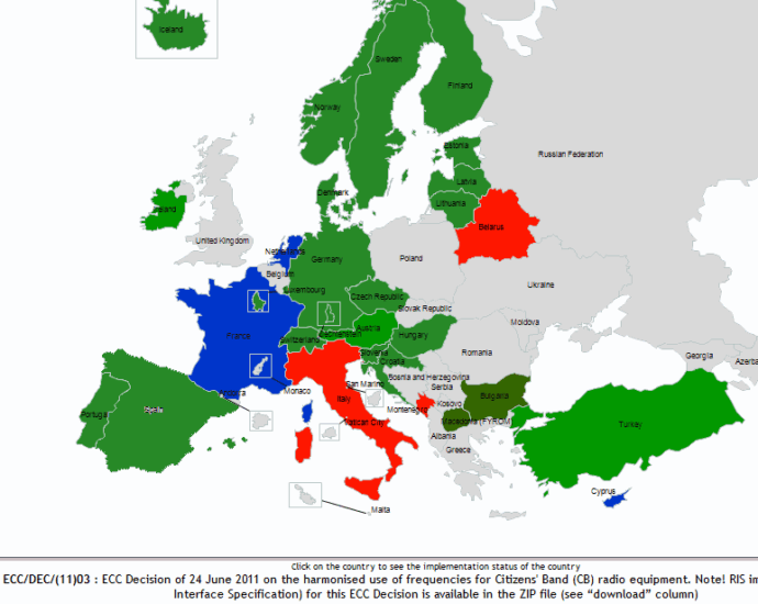 Mapa de implementación de la decisión CEPT ECC/DEC/(11)03