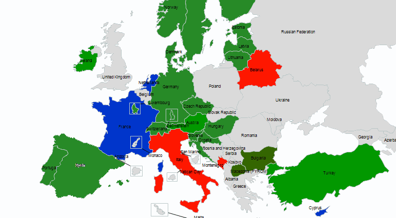 Mapa de implementación de la decisión CEPT ECC/DEC/(11)03