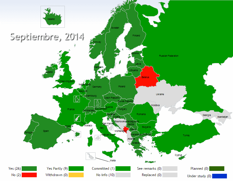 Mapa de implementación de la decisión CEPT ECC/DEC/(11)03