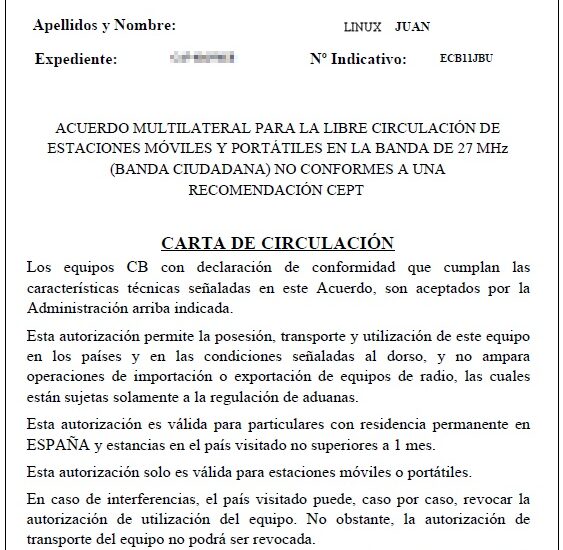 Carta de Circulación CB27