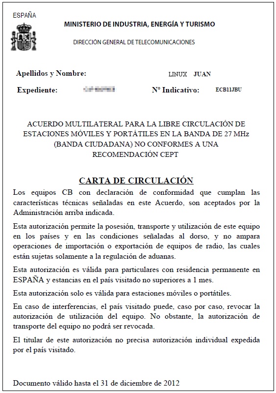 Carta de Circulación CB27