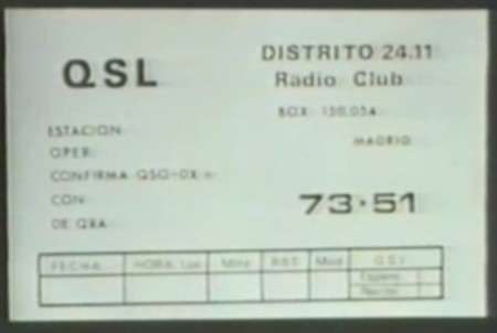 Reverso de una tarjeta QSL del Grupo CB Distrito 24.11