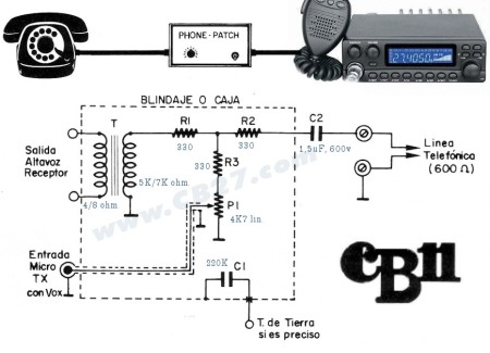 Circuito eléctrico del phone-patch (revista CB11, 1984)