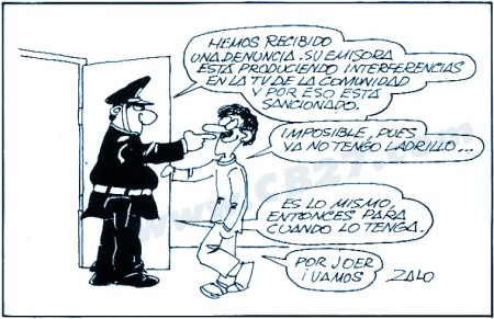 Antaño los aparatos de radio de 27 MHz eran propensos a producir interferencias. Humor CB, por Zalo (1983)