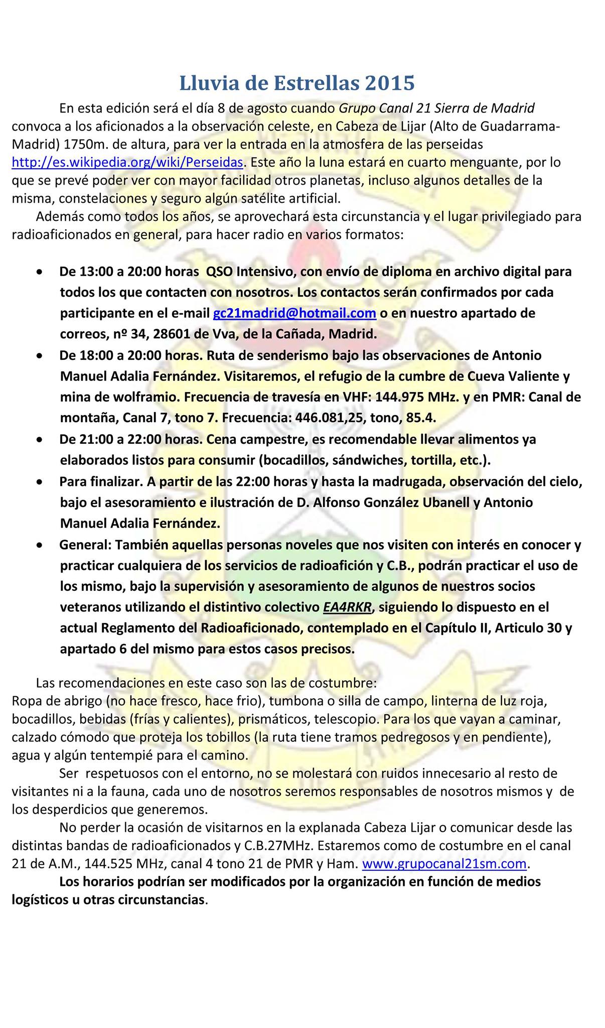 Convocatoria del Grupo Canal 21 Sierra de Madrid