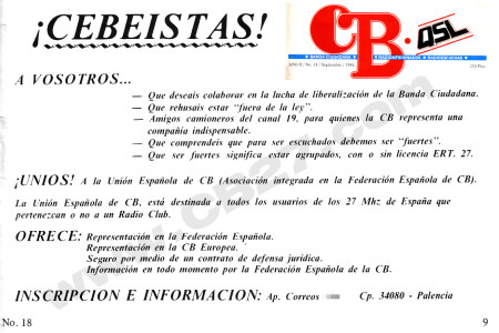 Texto de la Unión Española de CB publicado en septiembre de 1984.