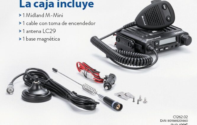 Elementos del kit: emisora, toma de mechero, antena con base magnética y cable de antena.