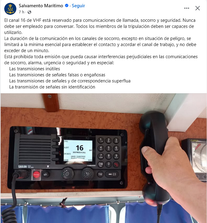 El canal 16 de VHF está reservado para comunicaciones de llamada, socorro y seguridad. Nunca debe ser empleado para conversar. El canal 16 de VHF está reservado para comunicaciones de llamada, socorro y seguridad. Nunca debe ser empleado para conversar.