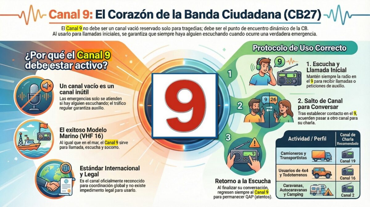 Infografía sobre el buen uso del canal 9 de CB.